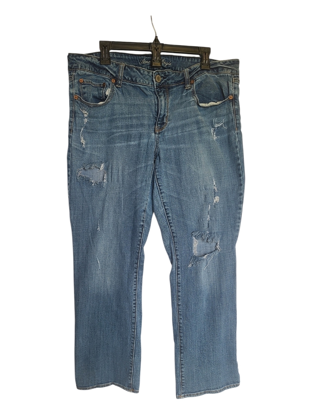 American Eagle Distressed Straight Leg Jeans Size 18 Short Medium Wash Stretch